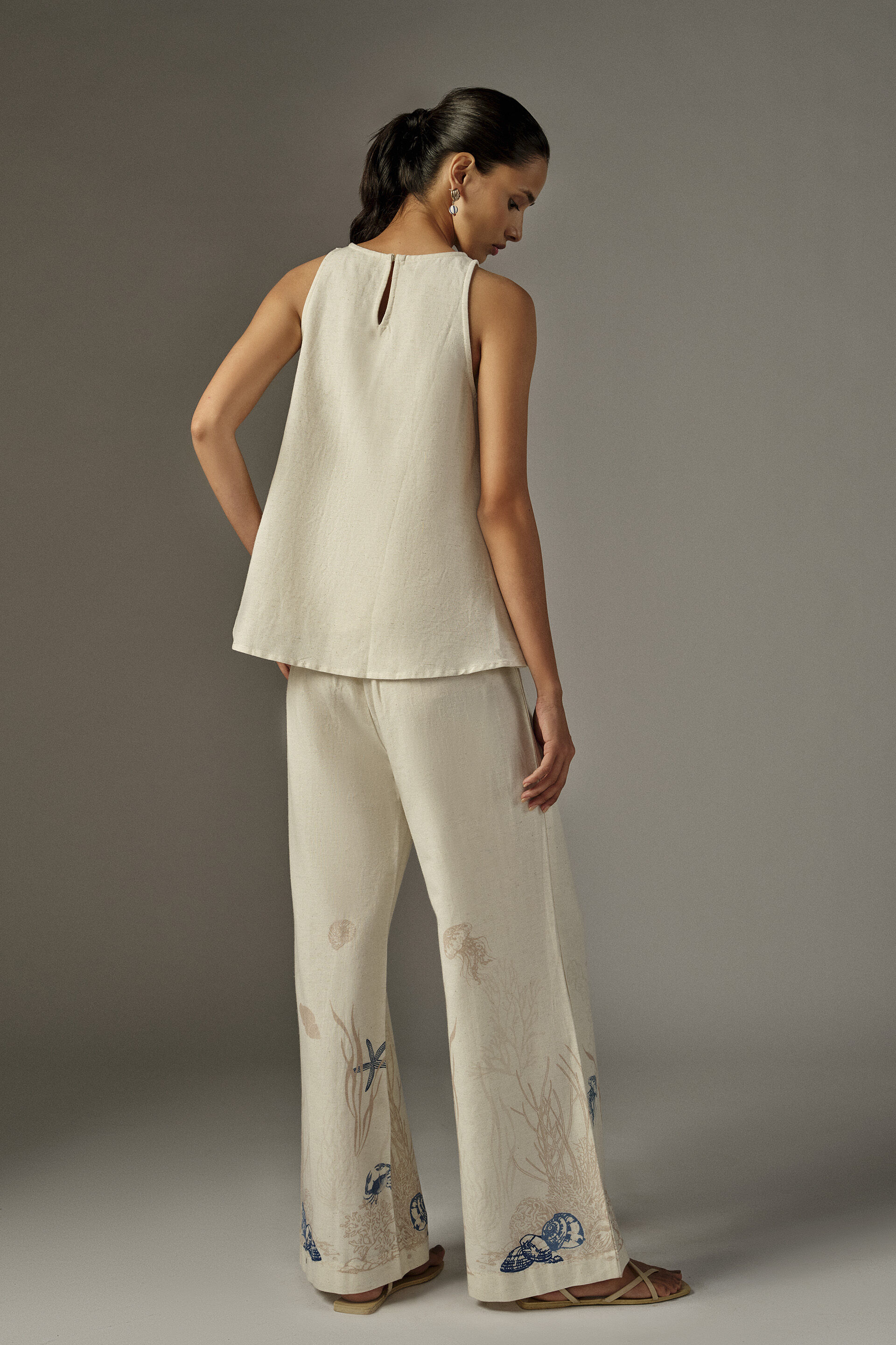 Seashell Embroidered Co-ord in Off White, Off White, image 6